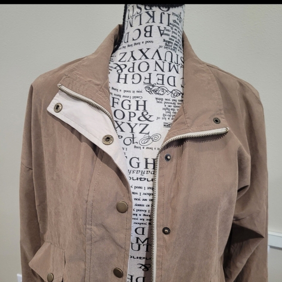Anthropologie Mine Tan Bomber Jacket Women's SZ Sm. ZIP snap flap pockets - Picture 2 of 10